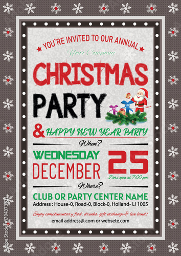 Christmas Party, Use this Vector flyer or invitation for your next holiday party. Resizable Design, change the text, save and you’re done. Then print at home or with the print company of your choice.
