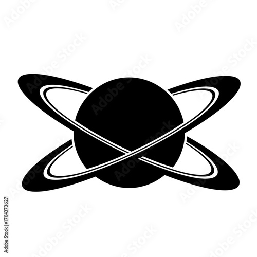 Abstract atom symbol logo with orbital rings and nucleus for science and technology concepts silhouette