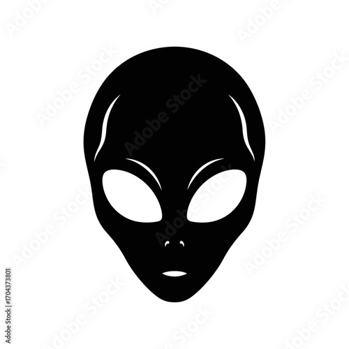 Mysterious alien head icon with glowing eyes symbolizing sci-fi and extraterrestrial encounters silhouette
