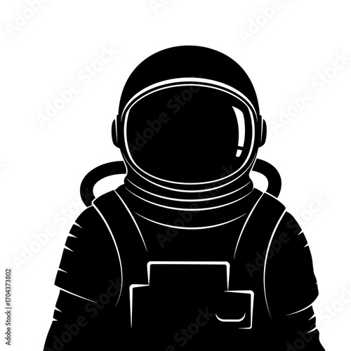 Futuristic astronaut silhouette with helmet illuminated from behind in dark space scene silhouette