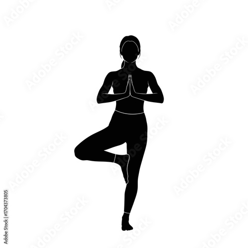 Silhouette of a person in yoga tree pose demonstrating balance and mindfulness practice silhouette
