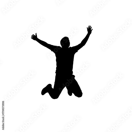 Joyful silhouette of a person jumping high in celebration and triumph silhouette