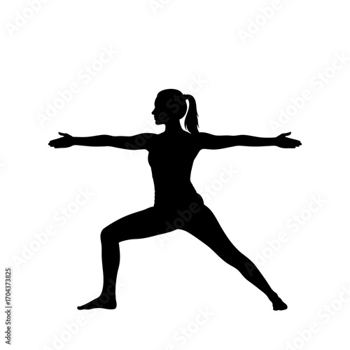 Silhouette of person practicing warrior ii yoga pose serene mindful movement wellness silhouette