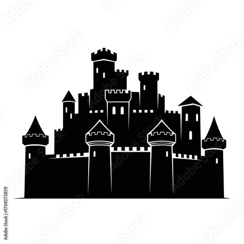 Monochromatic silhouette of a grand castle or palace architectural structure silhouette