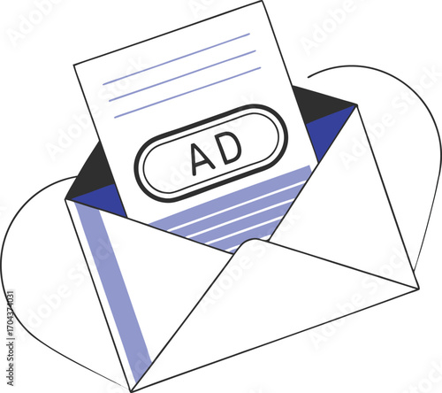 Email envelope with ad stamp icon outline vector illustration for digital communication and marketing