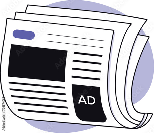 Simple line art newspaper icon with ad section scalable vector graphic eps format