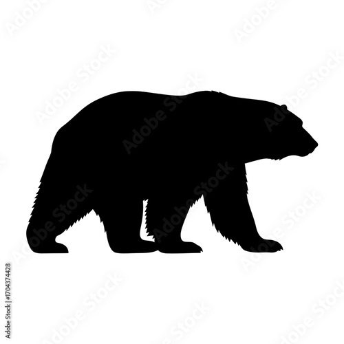 Silhouette of a grizzly bear walking forward inside a white square emblem silhouette