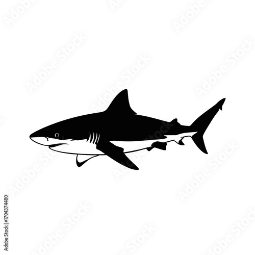 Silhouette of a majestic shark cruising through open ocean waters silhouette