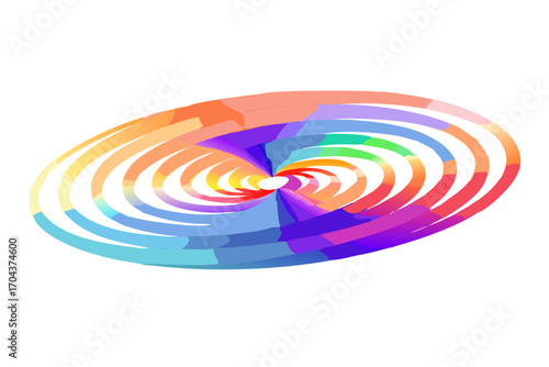 Elliptical abstract shape with fragmented rainbow colors and swirling pattern