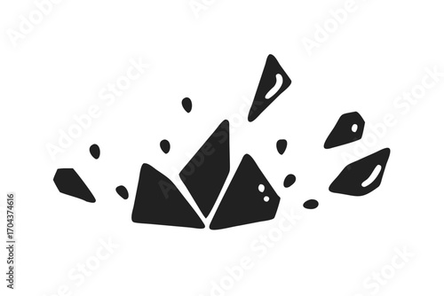 Scattered black geometric fragments and dots