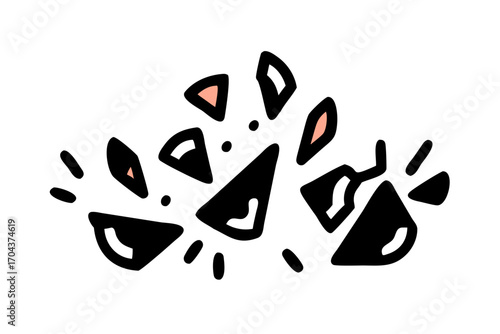 Explosion of black geometric shapes and dots