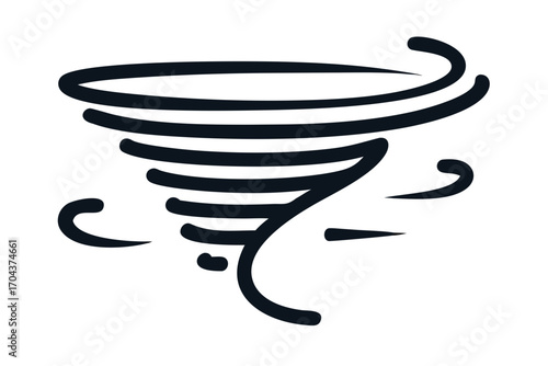 Stylized black and white illustration of a tornado or cyclone