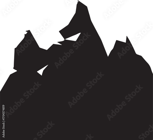 Black silhouette of jagged mountain peaks rock