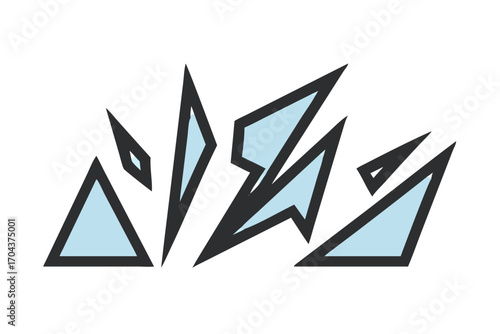 Abstract composition of sharp blue geometric shapes with black outlines