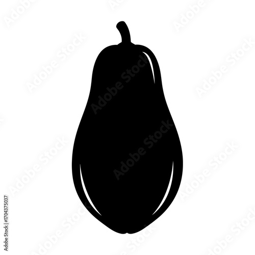 Single dark silhouette of a pear centered in a square frame silhouette