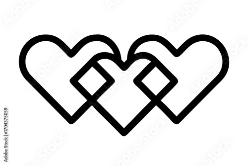 Three interconnected hearts forming a continuous loop, symbolizing unity and everlasting love