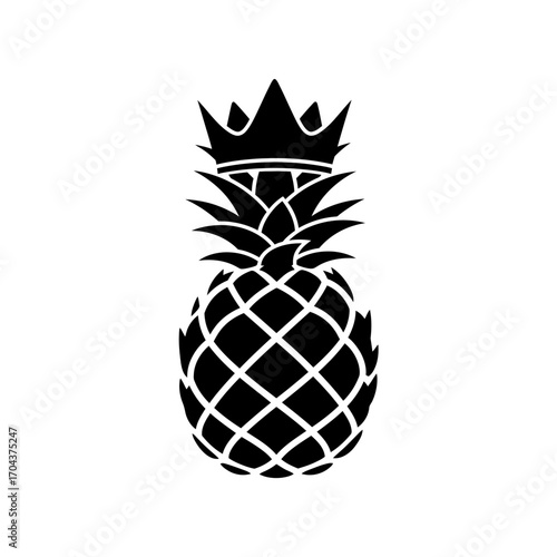 Stylized black and white pineapple silhouette icon for tropical themes and food branding silhouette