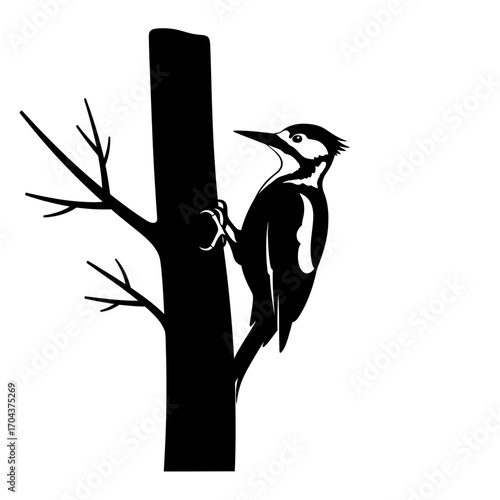 Silhouette of a woodpecker on a tree trunk symbolizing nature wildlife and forest life silhouette