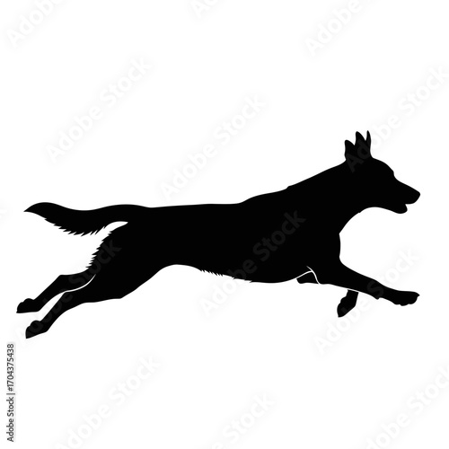 Dynamic silhouette of a dog running captured in motion and style silhouette