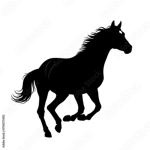 Silhouette of a galloping horse in motion captured in a square frame for dynamic design silhouette