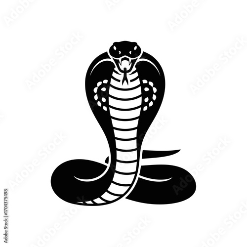 Stylized cobra snake head and body design for tattoos apparel and graphics silhouette