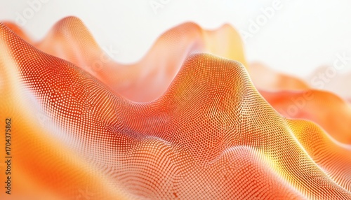 The illustration shows an abstract landscape of undulating hills rendered in shades of orange and white, textured with a dotted pattern.