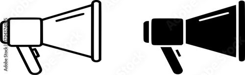 Megaphone Icon Vector. Public Announcement, Marketing Symbol. Advertising, promotion, loud, speaker, communication, outline and glyph vector illustration