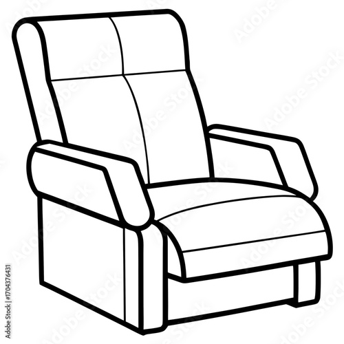 A comfortable recliner chair with padded arms and backrest isolated on white background silhouette