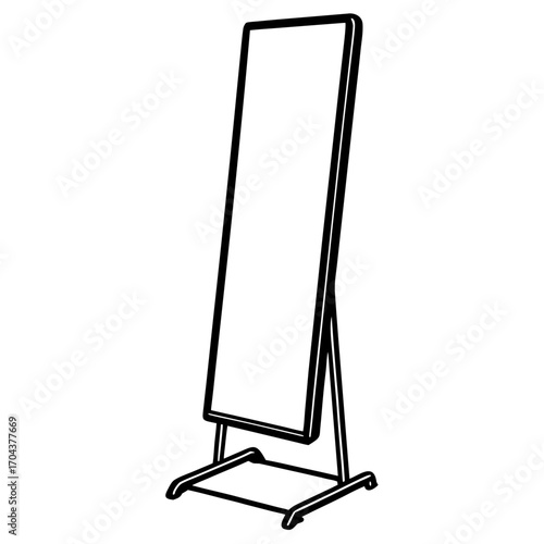 Tall standing easel with a blank rectangular display panel isolated on white background silhouette