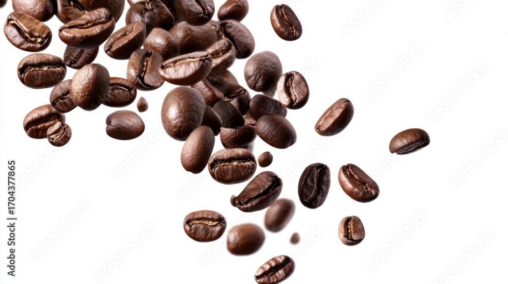 Obraz premium Coffee beans falling on white background