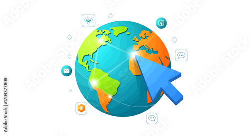 Global Digital Network Icons for Worldwide Connectivity and Online Business
