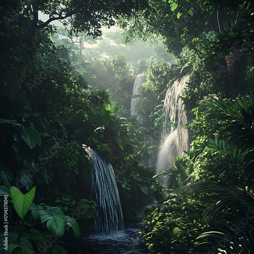 Wallpaper Mural Beautiful cascading waterfall hidden in tropical rainforest jungle high resolution picture Torontodigital.ca