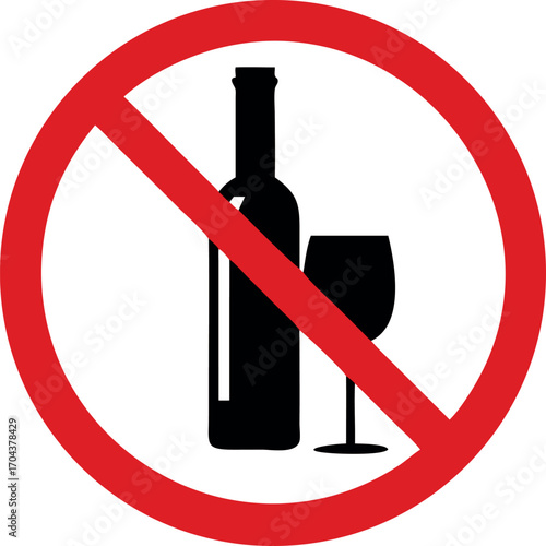 No alcohol sign vector illustration, Strike Through Red Circle. Prohibiting Alcohol Beverages. Beer Beverage Stop Sign, alcohol not allowed sign vector art