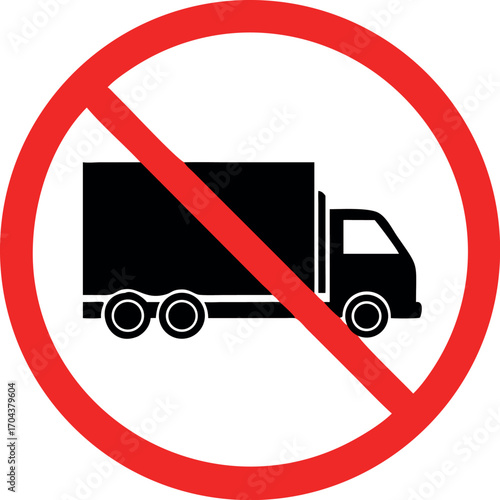 No truck icon Vector illustration, Forbidden lorry icon, No heavy truck sign, Prohibited freight icon, No-truck sign,