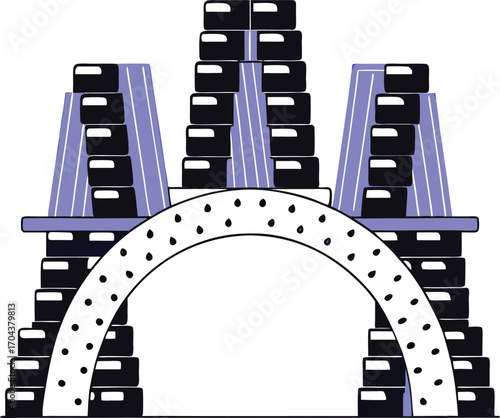 Symbolic bridge made of stacked credit cards representing financial stability and growth