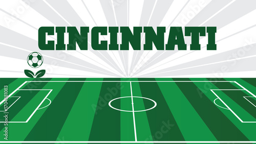 CINCINNATI Drawings Of City Names, USA Soccer green field, Vector Illustration Abstract Editable image, Social Media and web Post