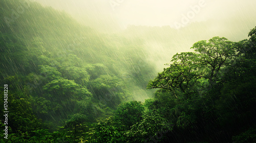 Wallpaper Mural Scenic jungle rainstorm covering dense forest greenery and mist high resolution picture Torontodigital.ca