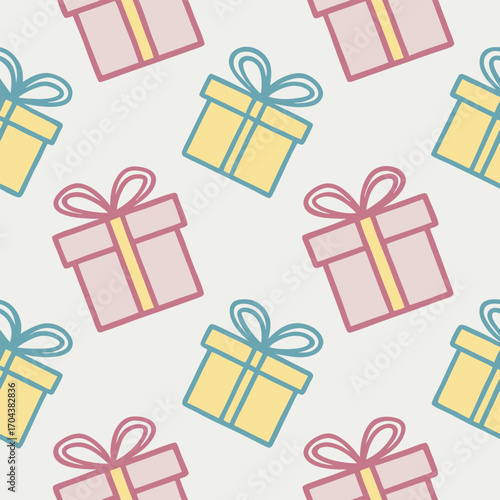 Colorful gift box pattern with ribbons seamless festive decorative background illustration,generative ai