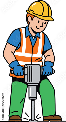 Vector art of construction worker operating a jackhammer
