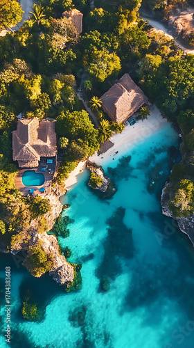 Wallpaper Mural Turquoise water lagoon with white sand beach and cliffs high resolution picture Torontodigital.ca