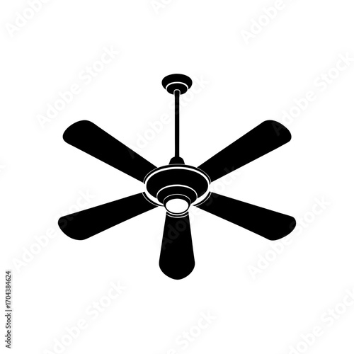 Ceiling fan with five blades on transparent background silhouette