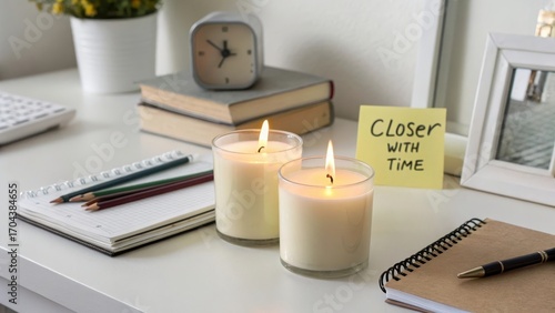 Wallpaper Mural Relaxing Workspace with Candles, Notebooks, and Clocks for Focus Torontodigital.ca