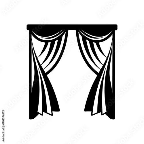 Elegant black window drape on transparent background silhouette