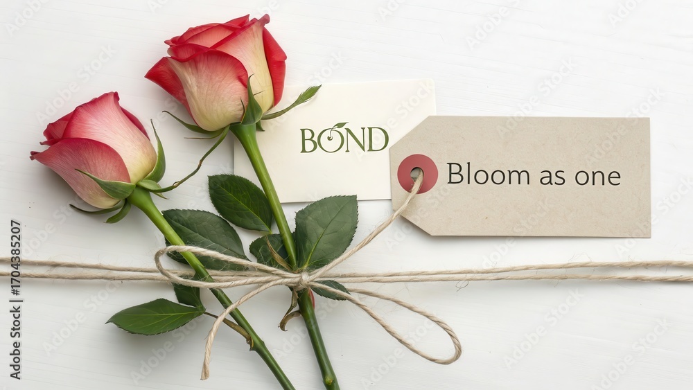 Fototapeta premium Elegant Roses with Tag and Twine for Symbolizing Connection