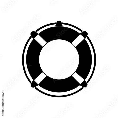 Black and white lifebuoy on transparent background silhouette