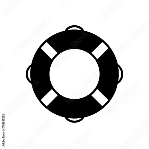 Black and white lifebuoy on transparent background silhouette