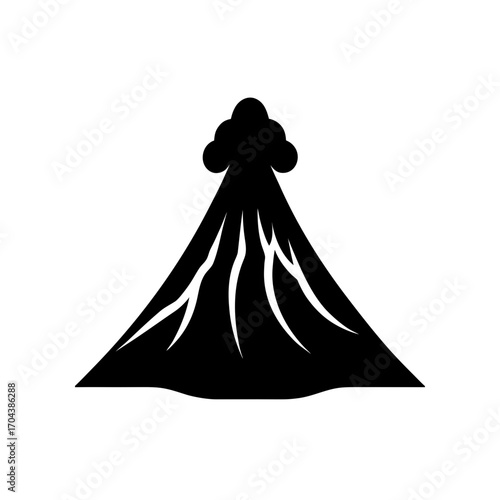 Volcano with smoke cloud on transparent background silhouette