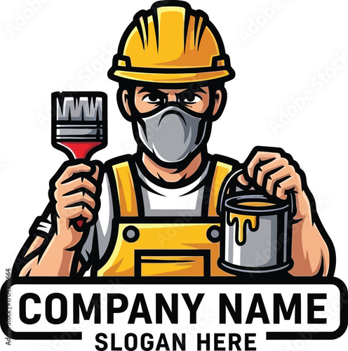 Vector art of painter holding a brush and paint can