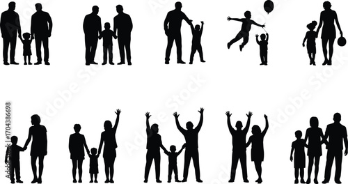 Family silhouette vector, parents and children, togetherness concept, happy family icon, black figures, bonding illustration, parenting, love, unity