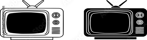 Retro Television Icon Vector. Old TV, Vintage Broadcast Equipment. Entertainment, media, show, video, screen, outline and glyph vector illustration
